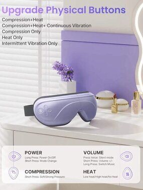 Renpho Eyeris 2 Eye Massager Heat Compression Bluetooth Purple NWT